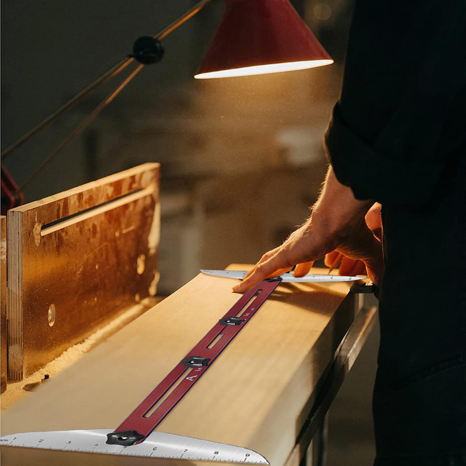Traptreden Metersjabloon Gereedschap, Herbruikbaar Verstelbaar Geanodiseerd Voorkom verkleuring 11-60in Meetbereik Trap Meetinstrument voor Plank Scribe(rood