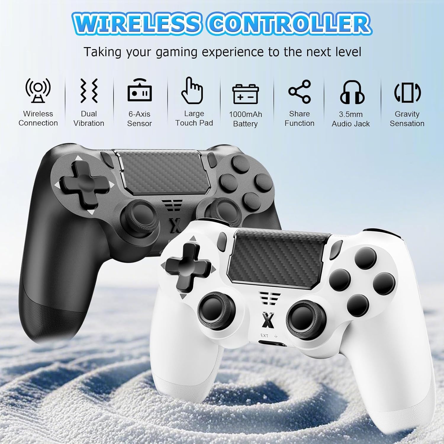 Hycago 2PCS Manette sans pour PS-4, manette de jeu compatible avec PS-4/Slim/Pro, manette de jeu Bluetooth avec double vibration/écran tactile, capteur gyroscopique à 6 axes (Noir+Blanc)