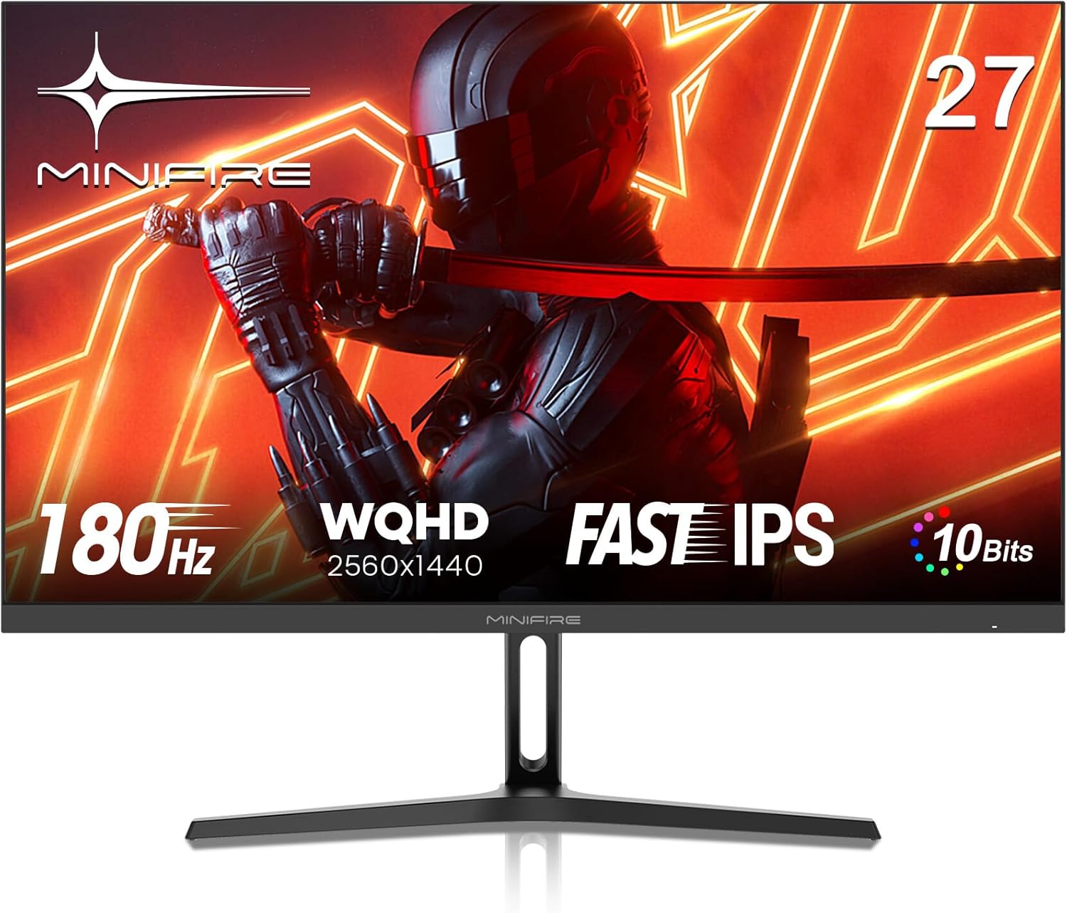 Minifire 27-inch 2K Gaming Monitor, 180 Hz IPS, WQHD (2560 × 1440), 1ms (OD), HDR, 120% sRGB, AMD FreeSync, HDMI 2.1 and DP 1.2 * 2, VESA (100 * 100 mm)