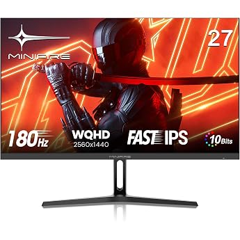 Minifire Gaming Monitor 27 Inch - WQHD2560 1440p180 Hz 1ms OD HDR AMD FreeSync Motion Blur Reduction Technology Fast IPS 10 Bit Panel MFG27F4Q