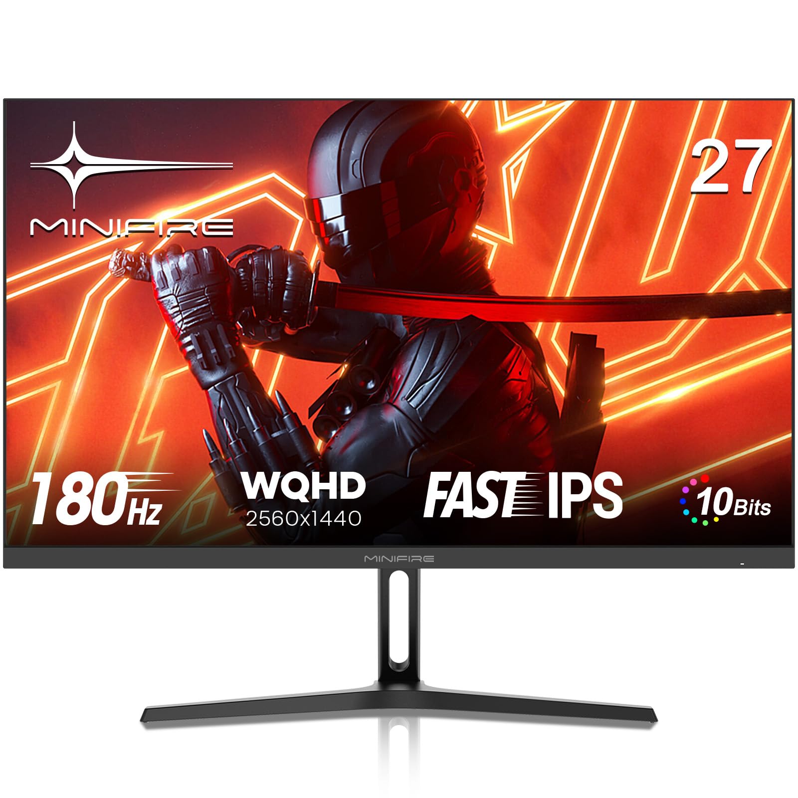 Minifire 27-inch 180Hz QHD Gaming Monitor, 2560x1440 IPS, 1ms MPRT, Adaptive Sync, 10-bit, 90% DCI-P3, 120% sRGB, HDR, Eye Care, AI Crosshair, HDMI 2.0&DP 1.2, VESA 100x100mm (MFG27F4Q)