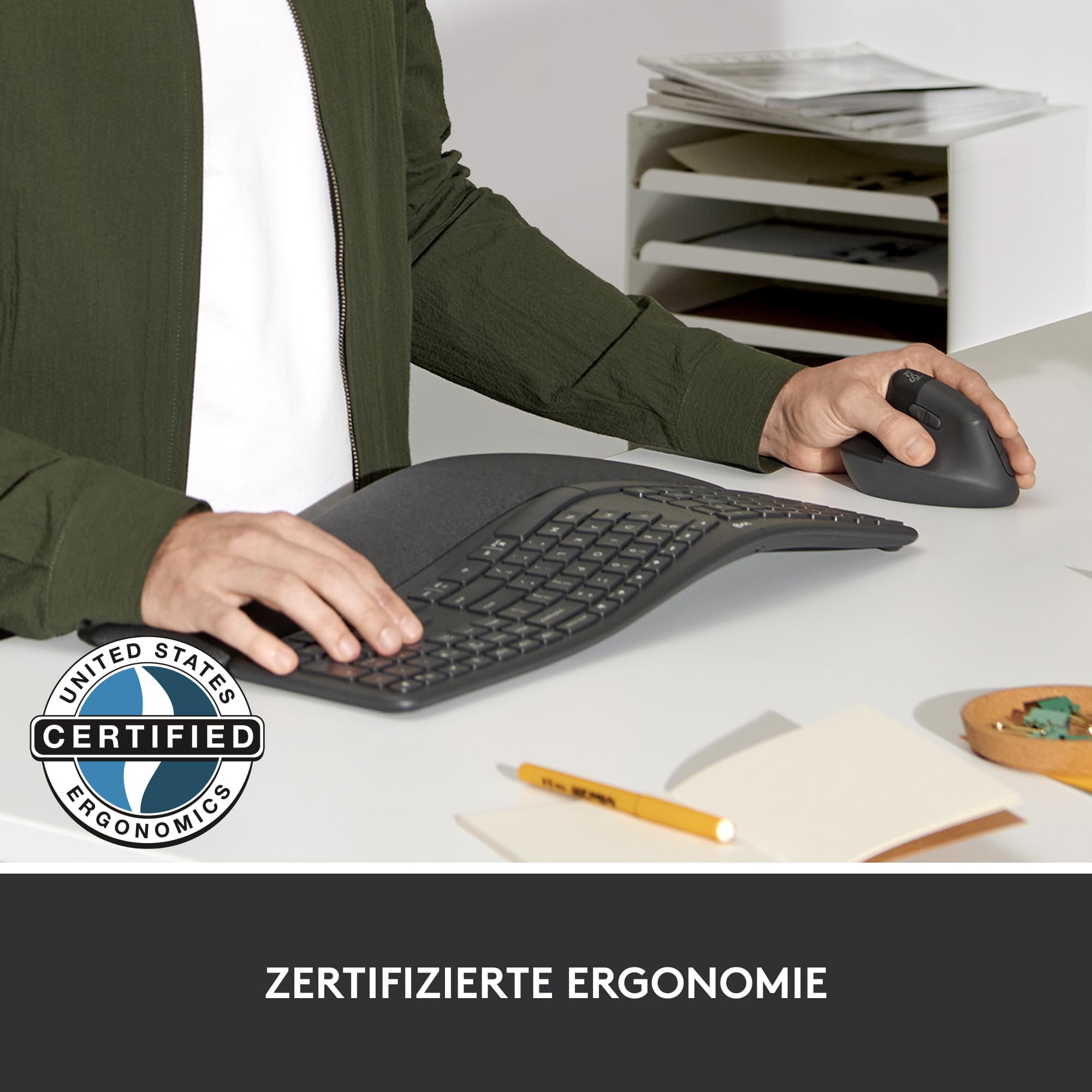 Logitech Lift for Business Left, vertikale ergonomische Maus – für Linkshänder, kabellos, Bluetooth oder gesicherter Logi Bolt USB, leise Klicks, Windows/Mac/Chrome/Linux – Grafit, Small, 910-006495