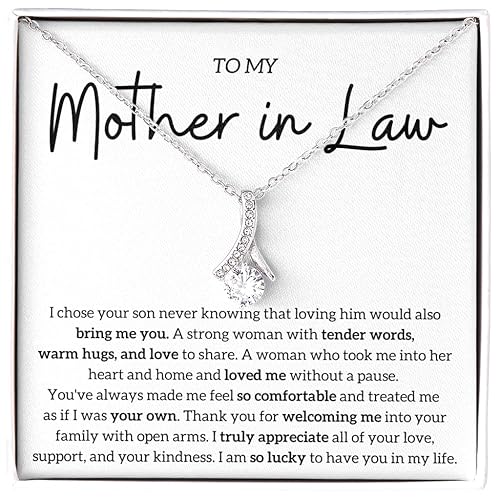 LEONADORA To My Mother in Law Necklace, Personalized Gifts from Daughter in Law, Mothers Day Gifts For Boyfriends Mom From Girlfriend, Best Christmas Birthday Present Idea (Standard Box, White)