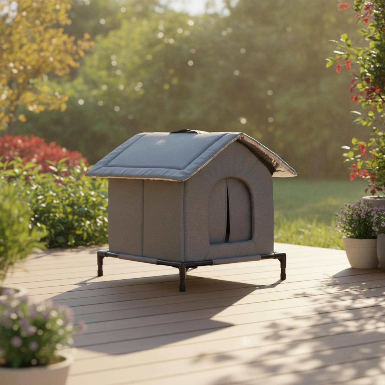 Generic Casetta Tetto Inclinato Design Chiuso Anti, Cuccia per, Rialzata, Giardino, Patio, M