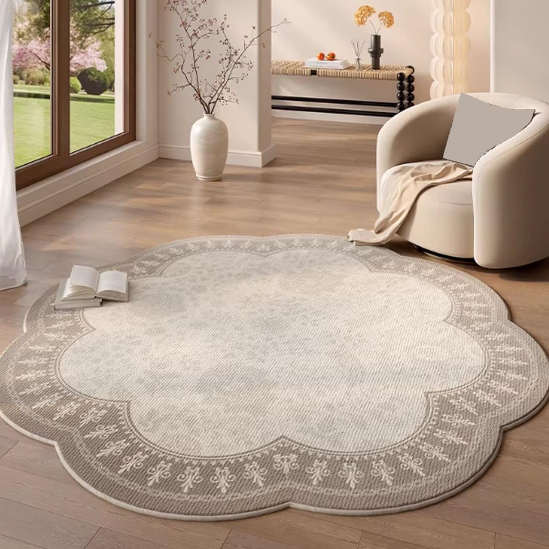 Tapis chambre douceur cachemire en forme de fleur pour réveil cocooning