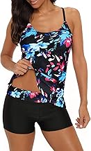 Durio Tankini Damen Bauchweg Tankinis Zweiteilig Sets Tankini Oberteil mit Shorts Große Größen Badeanzug 2 teiler Damen für Strandausflüge, Poolpartys