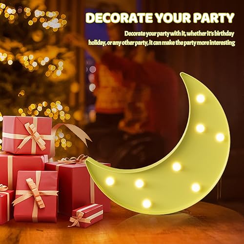 Miniatura 5 de Ganrami Luz nocturna de luna amarilla para dormitorio de niños, decoración de luna alimentada por batería para pared de guardería, luces nocturnas