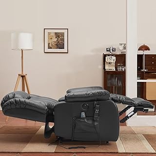 DUANDUAN 2 Motoren Elektrischer stufenlos verstellbar Relaxsessel mit 180° Liegefunktion, Sessel mit Schlaffunktion, Massagesessel mit Aufstehhilfe,Vibration und Heizung (Schwarz)