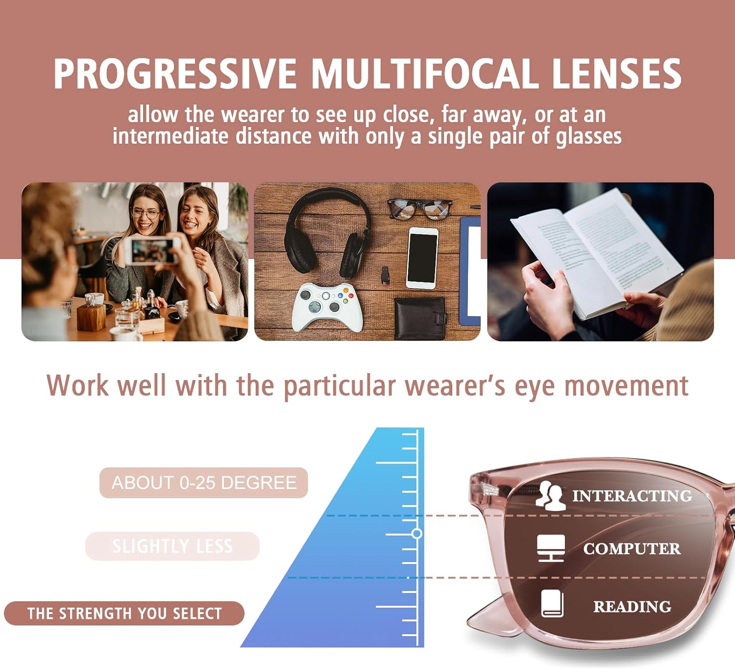 OPTOFENDY Progressive Sunglasses for Women, Square Reader Sunglasses with Spring Hinge, UV400 Protection Reading Sunglasses - Image 2