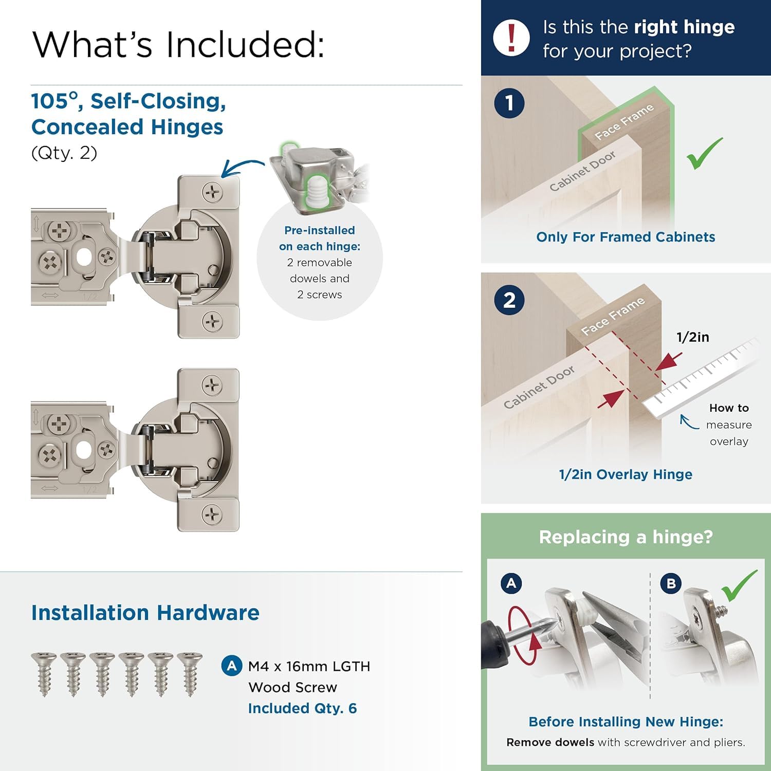Amerock Self-Closing Cabinet Hinges - Nickel Finish -5