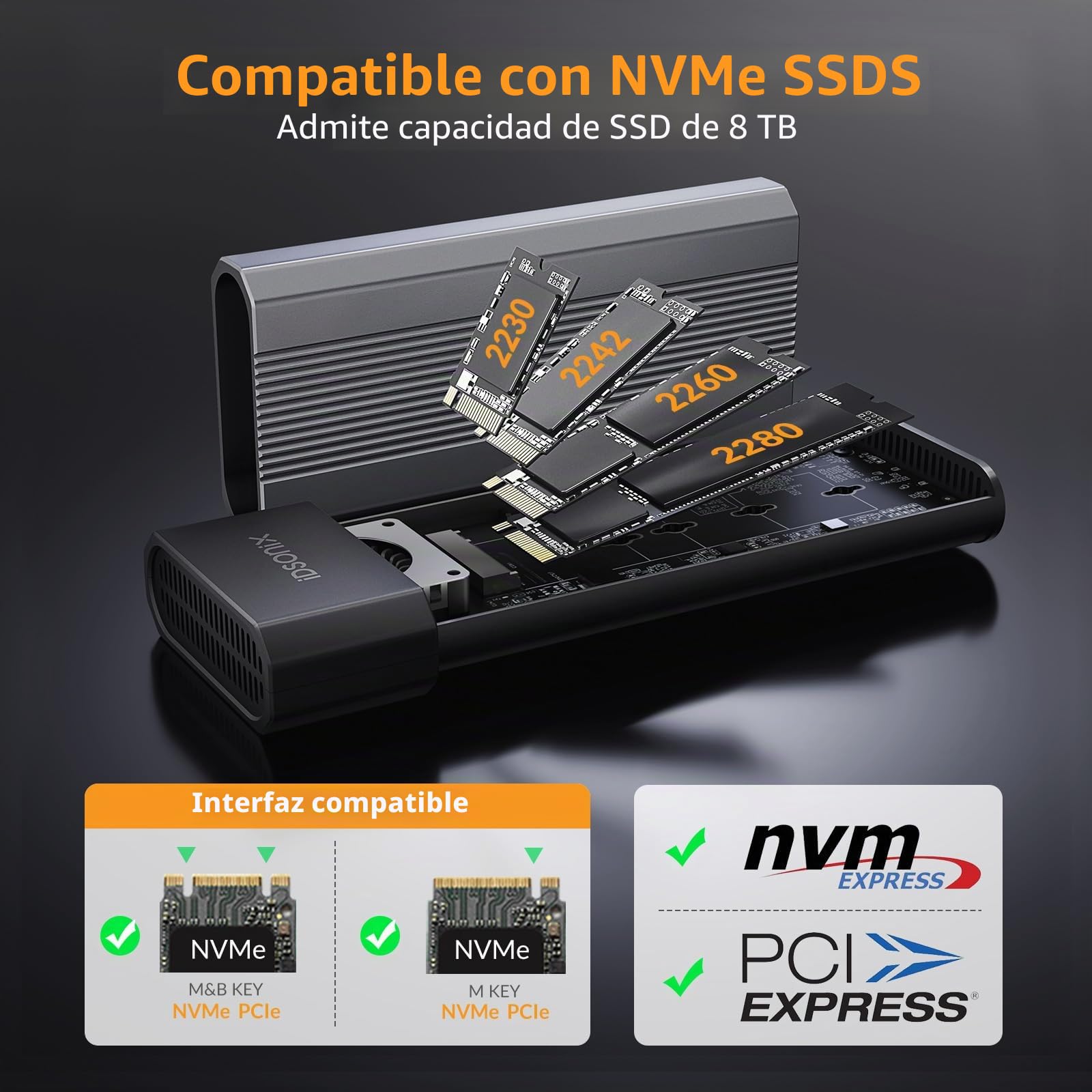 iDsonix Carcasa NVMe de 40 Gbps con Ventilador, Caja SSD USB4 M.2 de 2800 MB/s, NVMe a USB Compatible con MacBook, Mac Studio, HP, Acer, Lenovo, M.2 a USB Compatible con Samsung, WD, Crucial