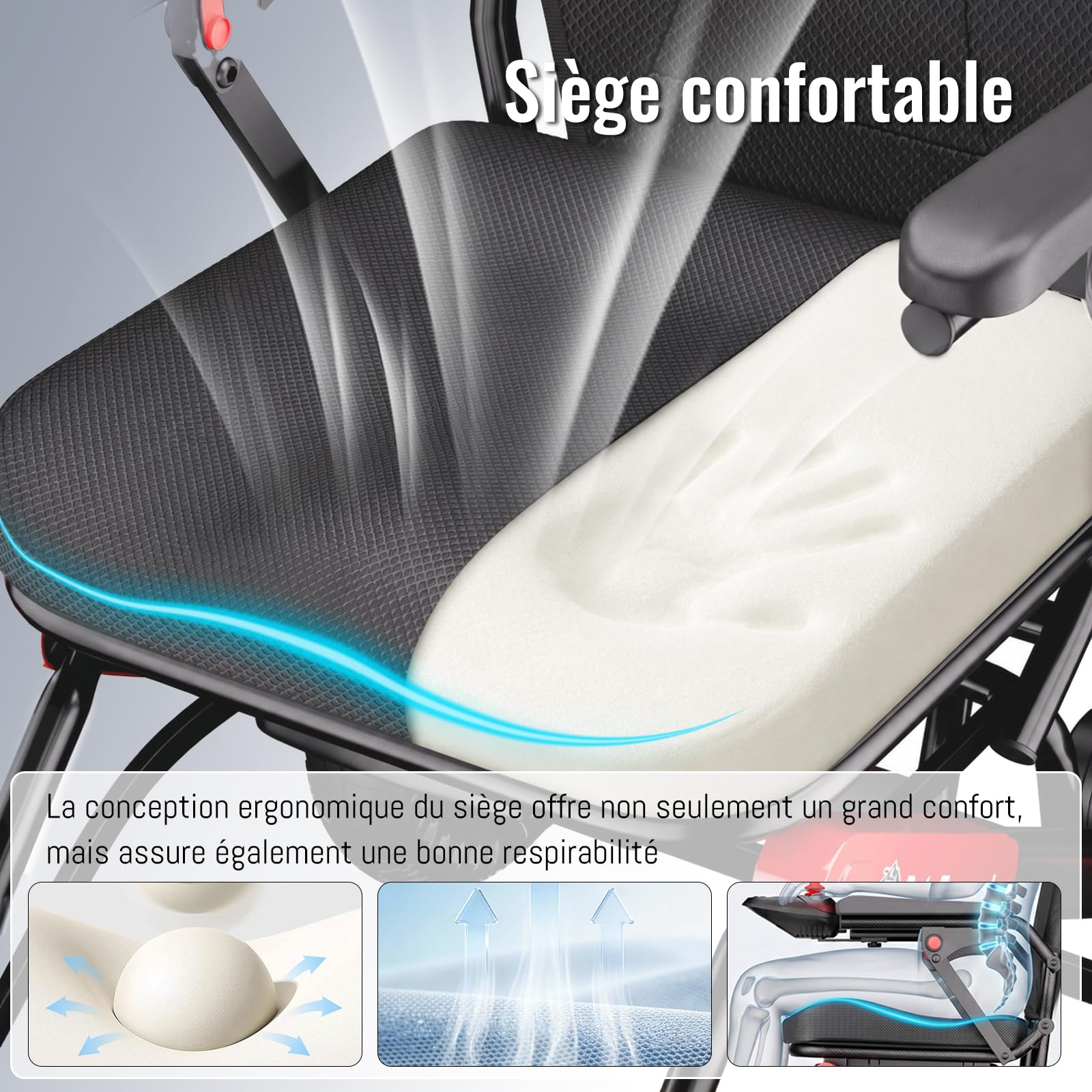 Fauteuil Roulant Électrique Pliable 21kg - Autonomie 25km (Rouge-noir) | 12Ah battery,4-6h fast charge,500W motor,electromagnetic brake,anti-tip,ergonomic seat,manual/electric mode,150kg capacity