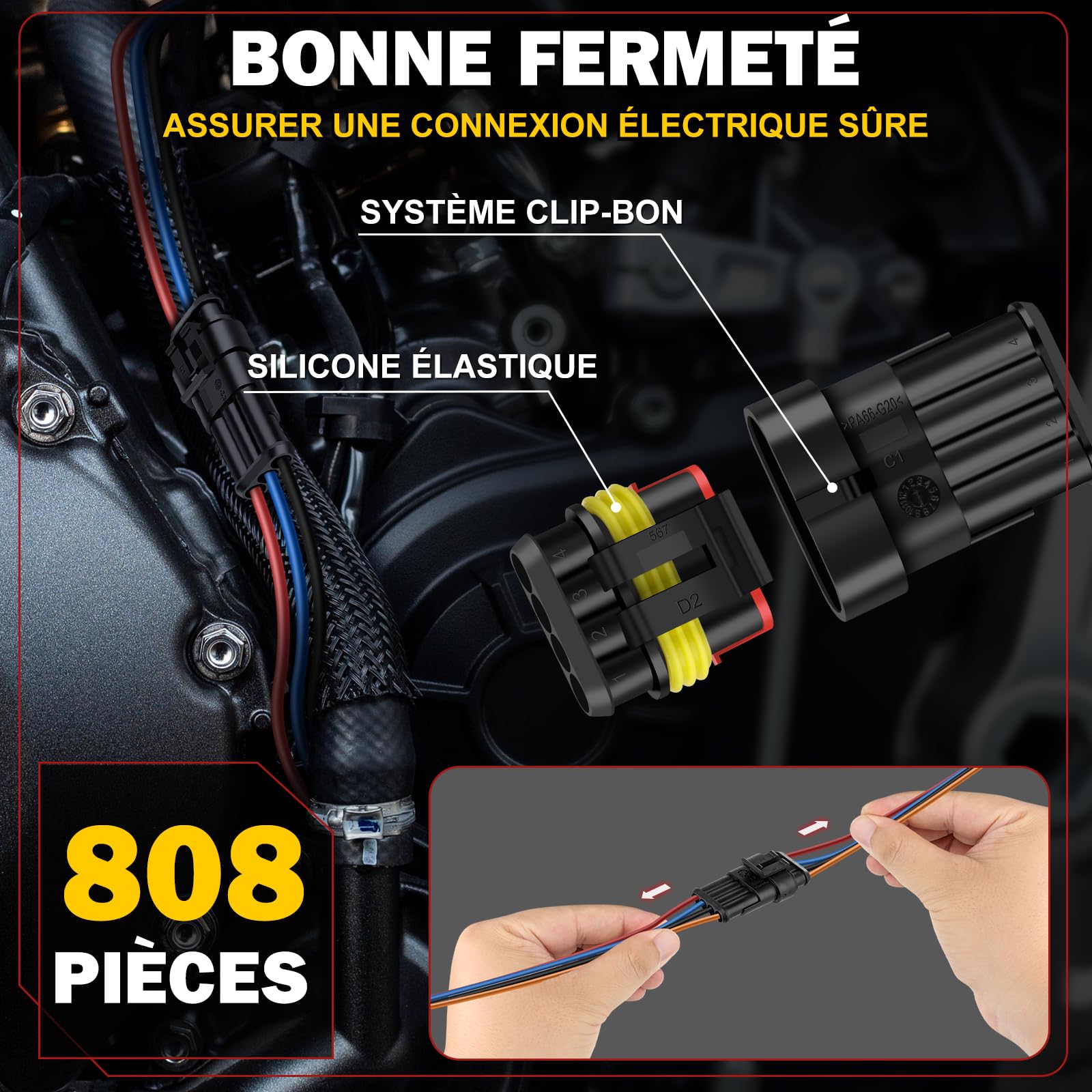 moveland Connecteur Automobile 808PCS - Connecteur Électrique Automobile Rapide 1/2/3/4/5/6 Pôles avec Pince à Sertir - Compatible Voiture, Camion, Moto (Diamètre de Câble: 1,5 mm², 300 V, 12 A)