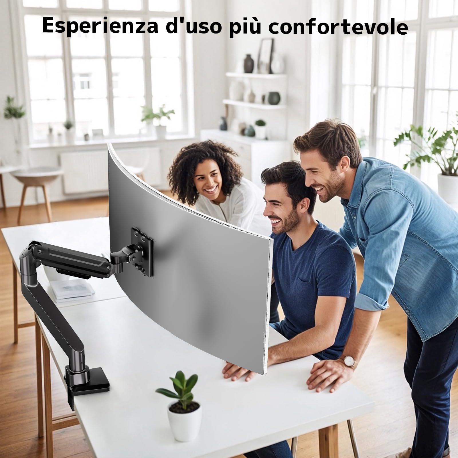 Supporto Monitor 1-Monitor da 17-49 Pollici – Braccio Monitor Ultrawide, Inclinabile, Regolabile in Altezza, Girevole, Portata Max 20KG, VESA 75/100mm, Nero