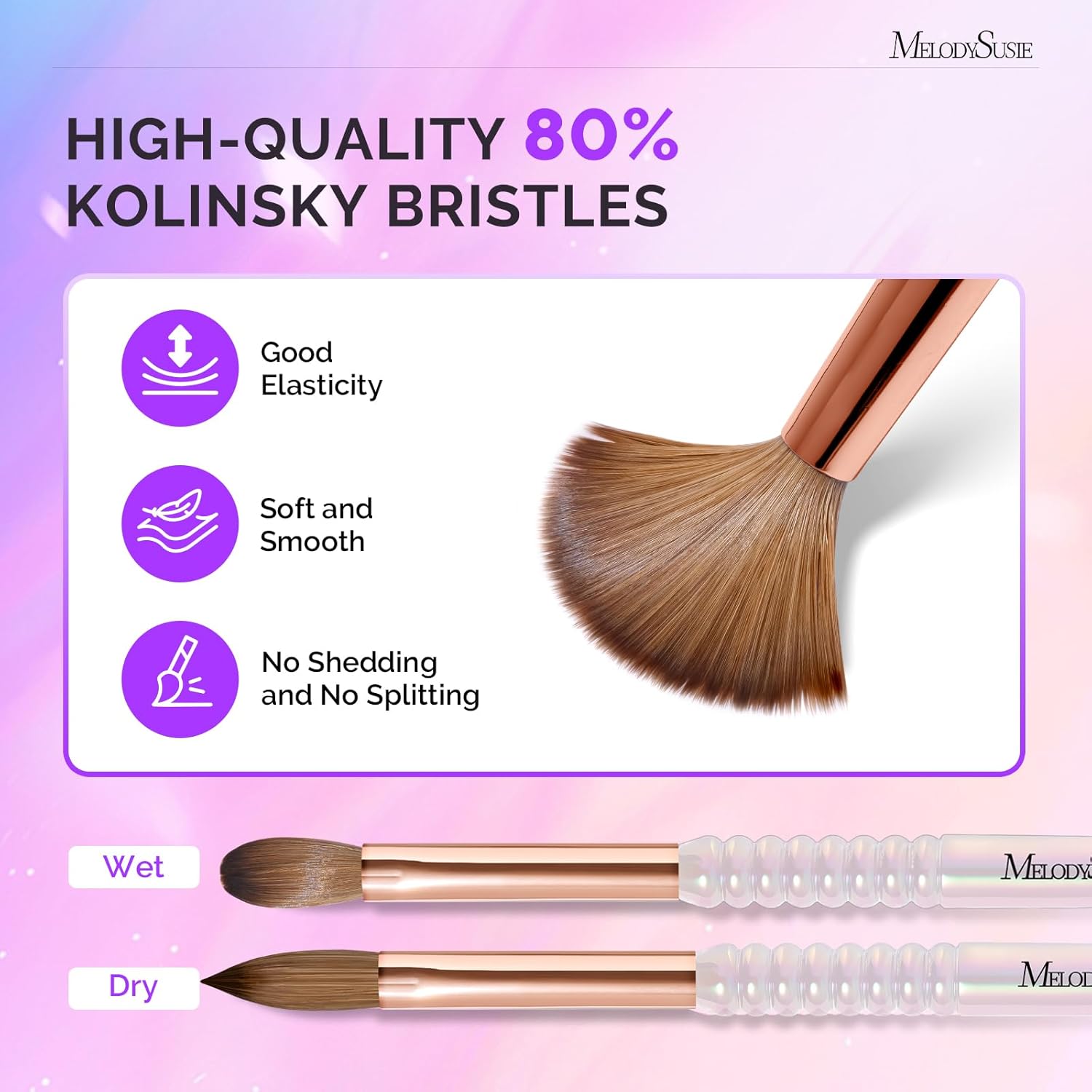 MelodySusie Kolinsky Acrylic Nail Brush, 80% Pure Kolinsky Hair, Professional Nail Brush for Acrylic Powder Nail Extension and 3D Nail Carving, Nail Art Tools for DIY Home Salon, Size 14