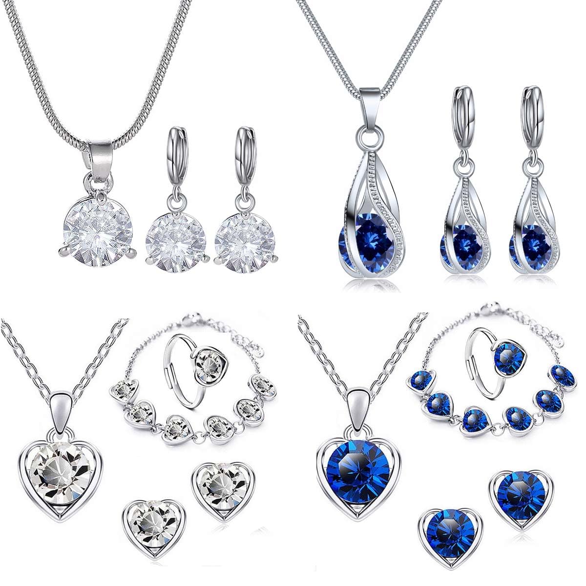 Rhinestone Silver Jewelry Sets For Women Shiny Crystal CZ Bridal Necklace Earrings set for Wedding Party set