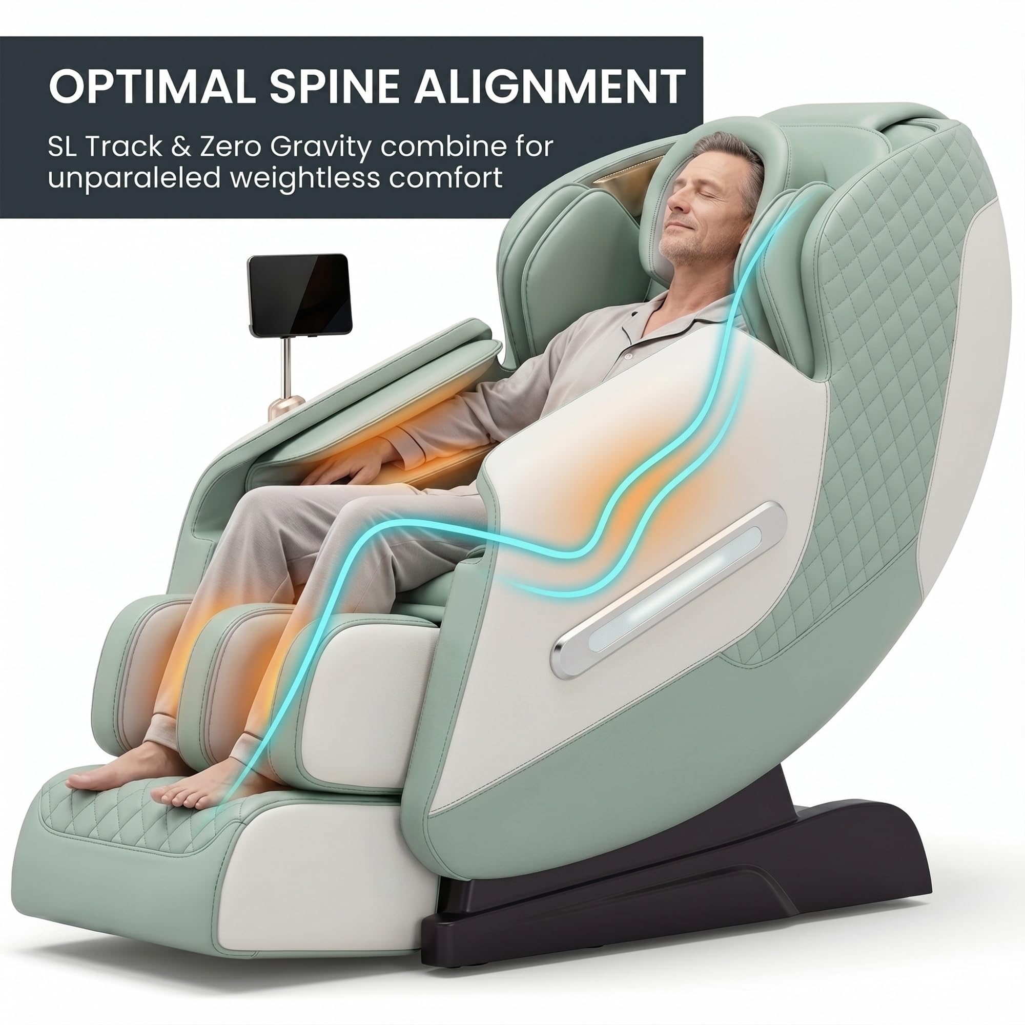 Poltrona Massaggiante 4D Zero Gravity con Binario SL, Chip AI, 25 Modalità, Airbag Full Body, Calore, Altoparlanti Bluetooth, Touch Screen LCD(Groen)
