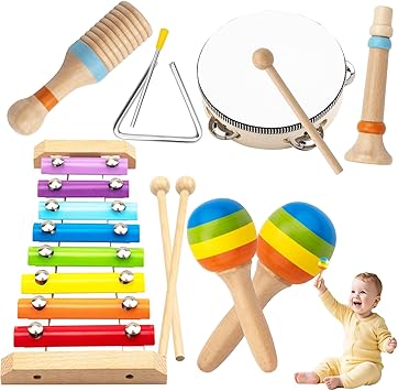 Montessori Toys for 1 Year Old, 6 Types Musical Instruments for Toddlers 1-3, Educational Baby Drum Set with Xylophone & Maracas, First Birthday Gifts for Boys Girls, Christmas Learning Toys