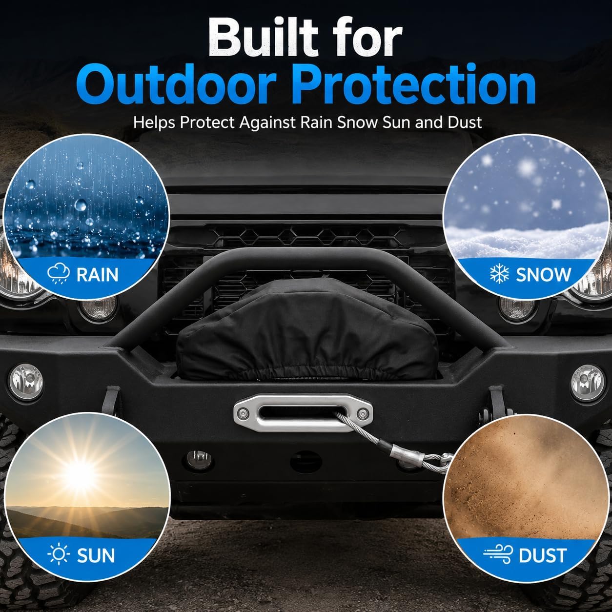 2 Pack Waterproof Winch Cover - for Electric Winches 8500-17500 lbs, Heavy Duty 600D Oxford Fabric Trailer ATV UTV Truck Winch Protector Cover, Black