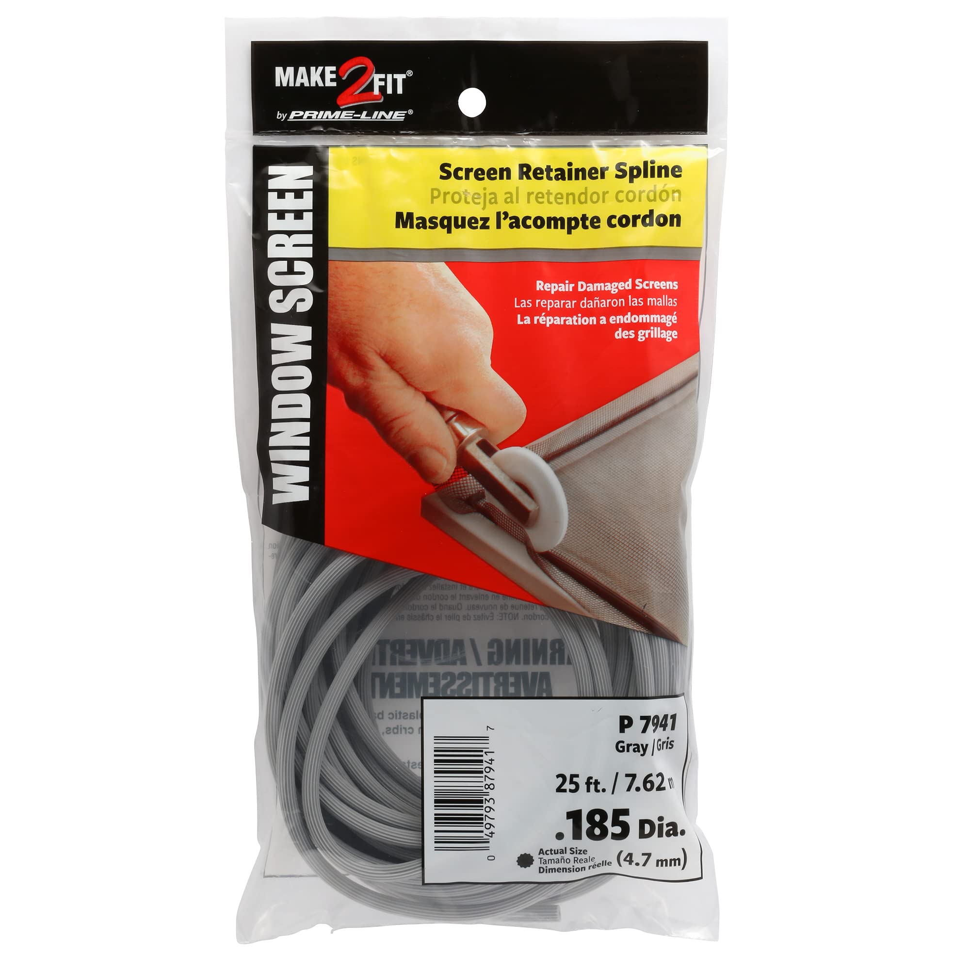 Spline pour moustiquaire gris 0,185" assurant un blocage ferme de la toile sur 7,6 m