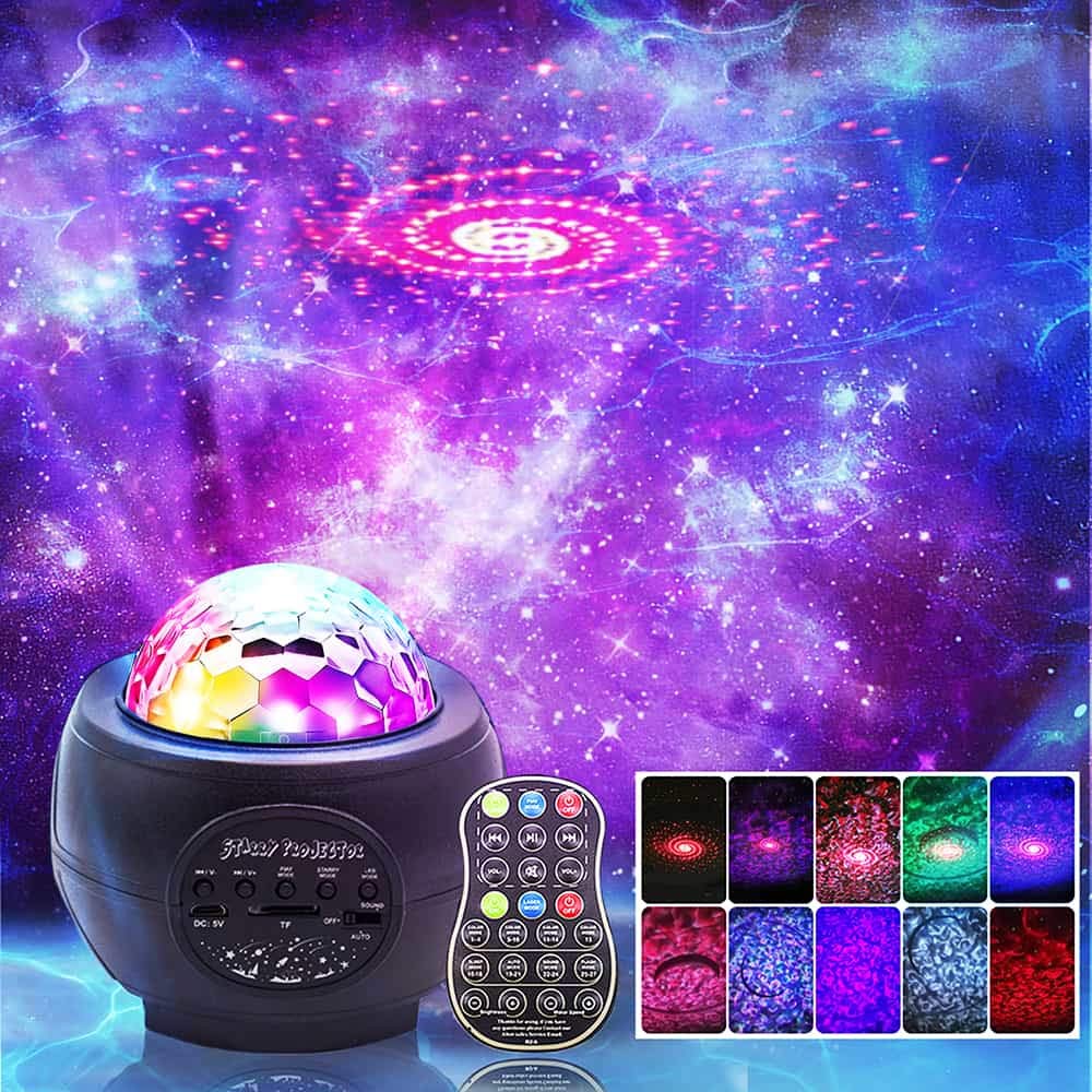 Galaxy Night Light Projector,3 in 1 LED Ocean Wave Projector Light with Remote Timer Music Speaker,Sky Light for Children Adults