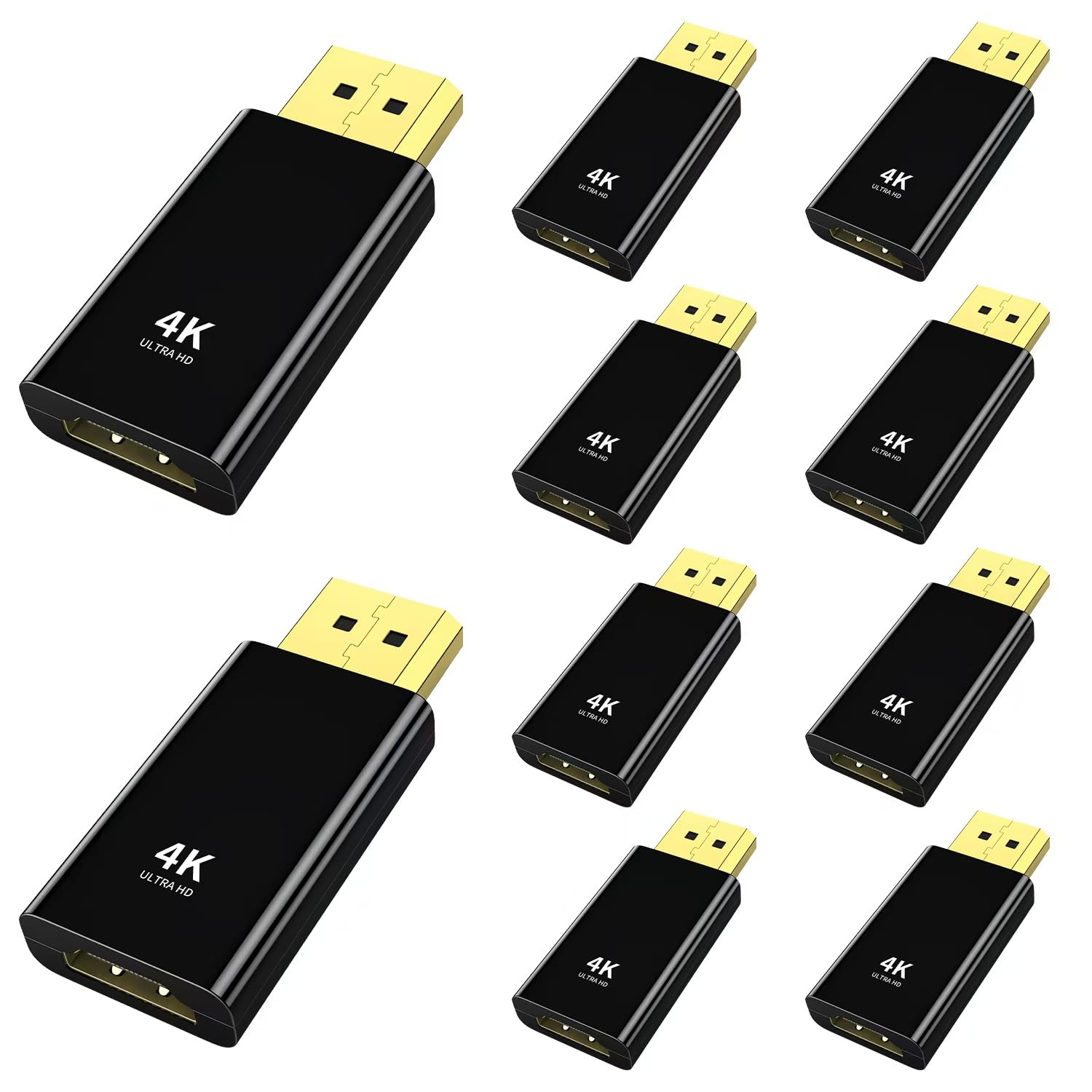 Lot de 10 adaptateurs DisplayPort vers HDMI 4K, port d'affichage unidirectionnel DP vers HDMI plaqué or 24 carats, compatible avec HP, HDTV, AMD, NVIDIA, Dell, GPU, projecteur, PC, ordinateur de