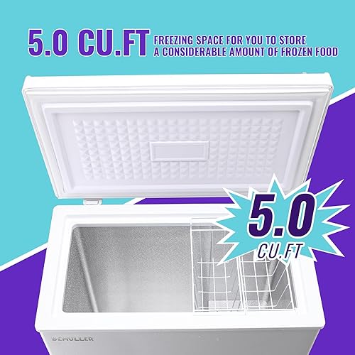 Miniatura 2 de DEMULLER Congelador de pecho de 5.0 pies cúbicos de temperatura ultrabaja (hasta -12-50 ) con dos cestas extraíbles, visualización precisa de la
