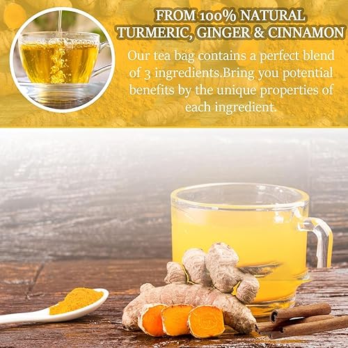 Miniatura 5 de Bolsas de té de cúrcuma jengibre y canela orgánicas, té de hierbas de jengibre y cúrcuma, 150 bolsas de té, 100% natural, mezcla hecha a mano, sin
