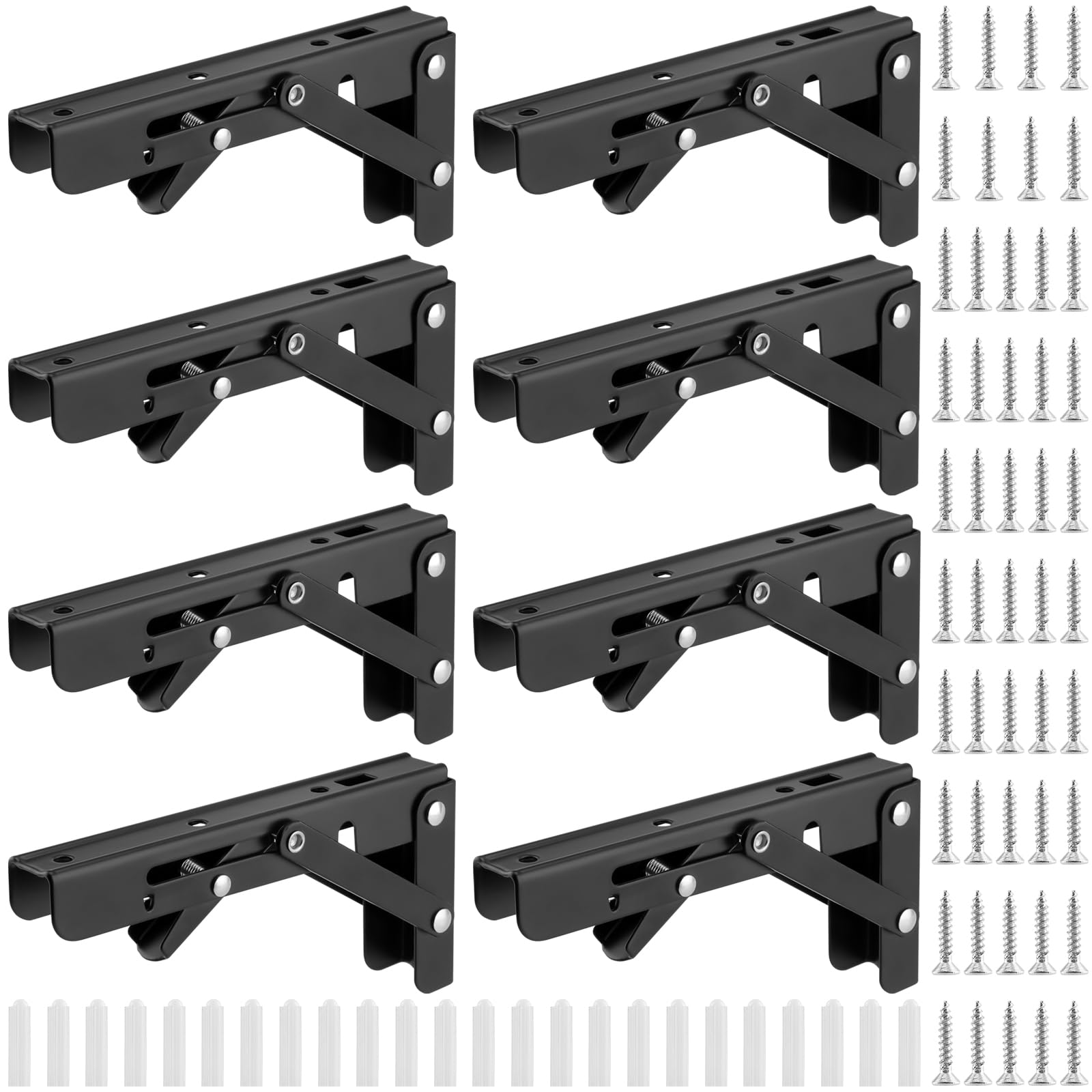8 PCS 6 Inch Collapsible Folding Shelf Brackets, Wall Mount, Small