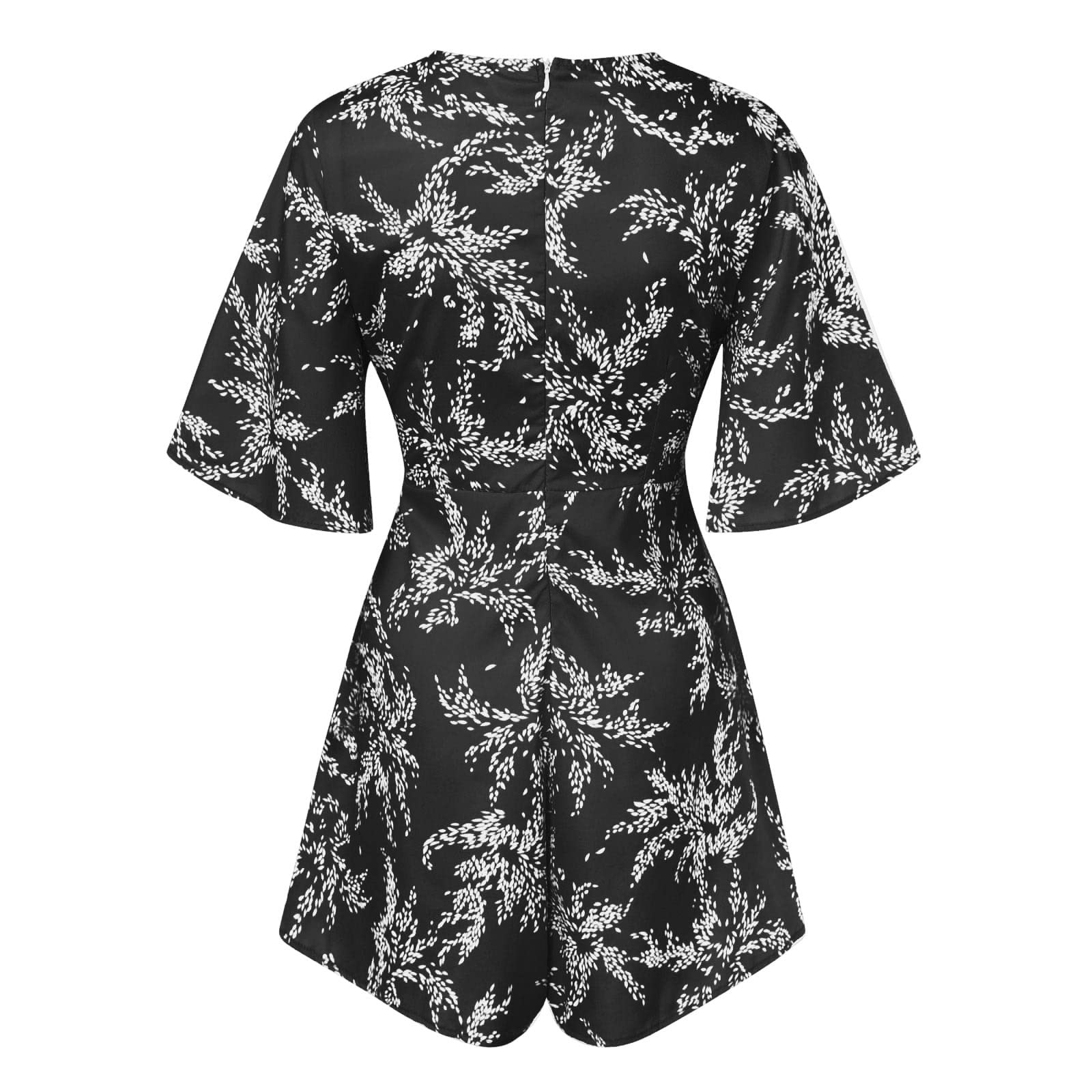 Eté Col V Plage Femmes Combinaison Short Taille Elastique Combinaison De Robe Plissée À Volants avec Et Manches Cloche pour Femme Blouse Jetable Ete Jumpsuit Col V Manche Courte Taille Haute Casual