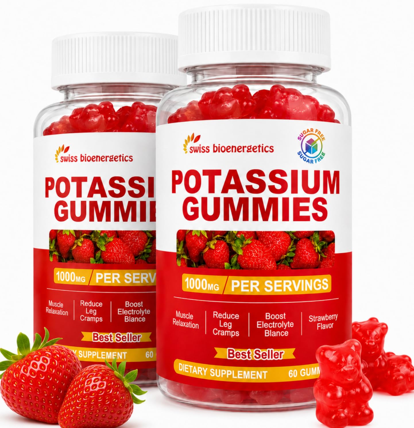 Potassium Gummies for Adults & Kids, Strawberry Flavor, 120 Count Strawberry 60 Count (Pack of 2)