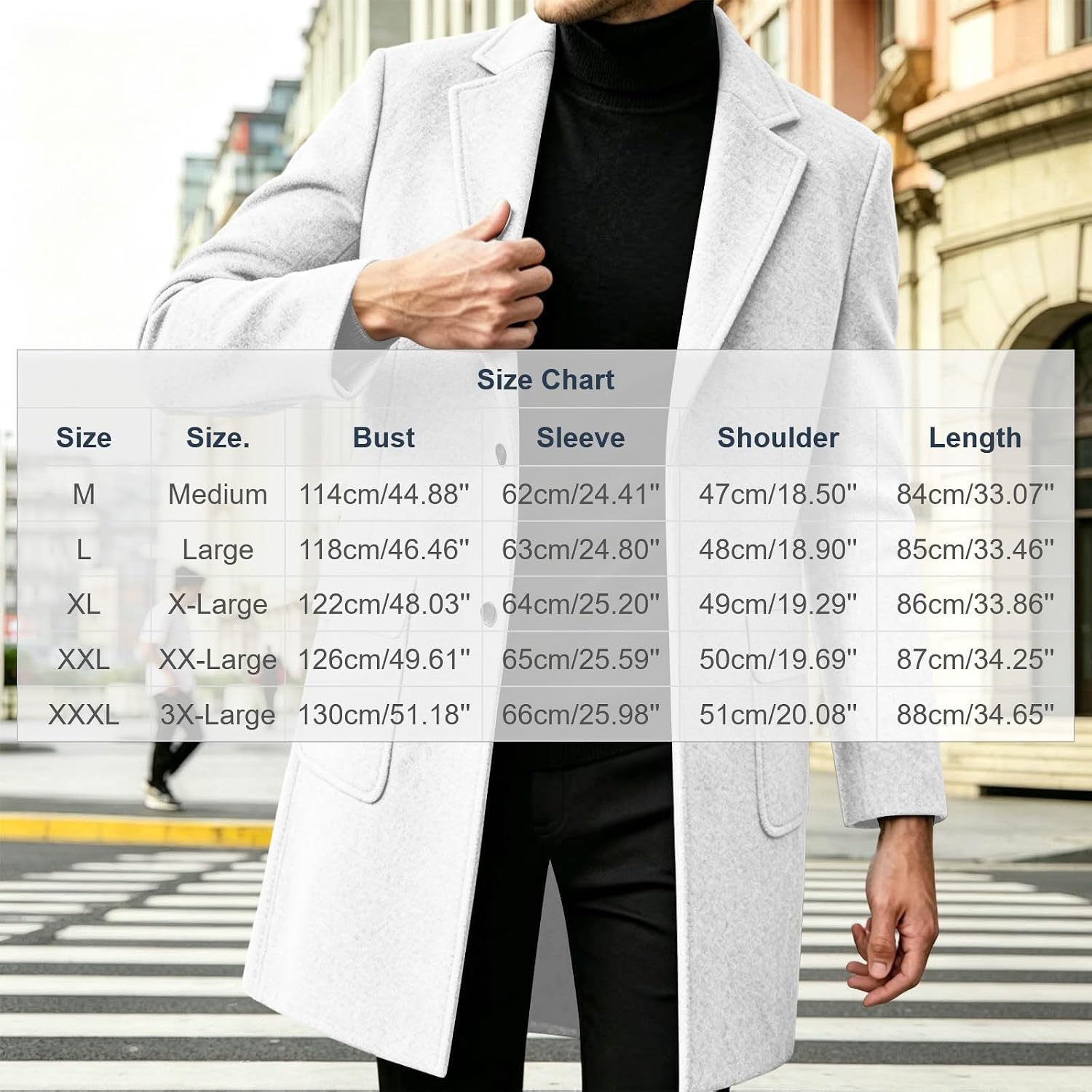 Men's Notched Lapel Overcoat Buttoned Front Timeless Longline Coat