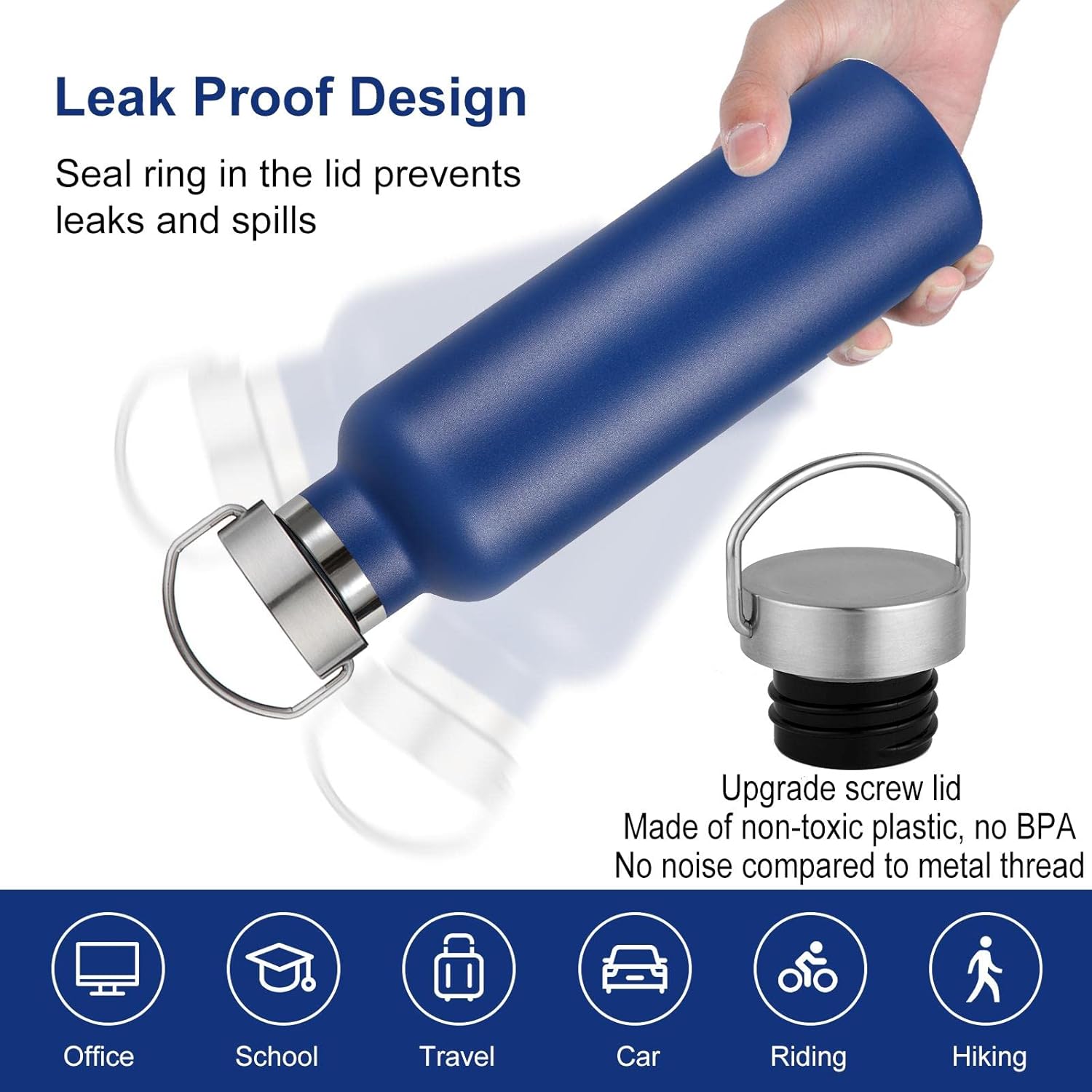 Neihepal 20 oz Insulated Water Bottles,Stainless Steel Double Wall Sport Bottle with Lid of Handle (8, Navy) - Image 4
