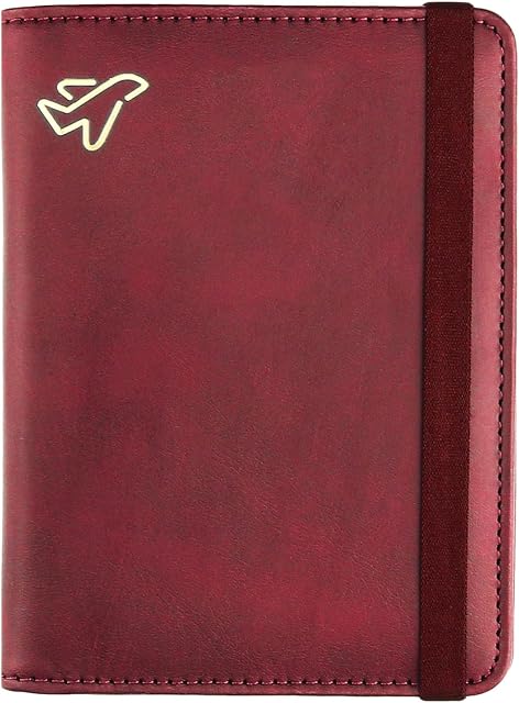 WALNEW Passport Holder Cover, RFID Blocking Leather Passport Covers, Travel Wallet Organiser Card Case for Men & Women (Red)
