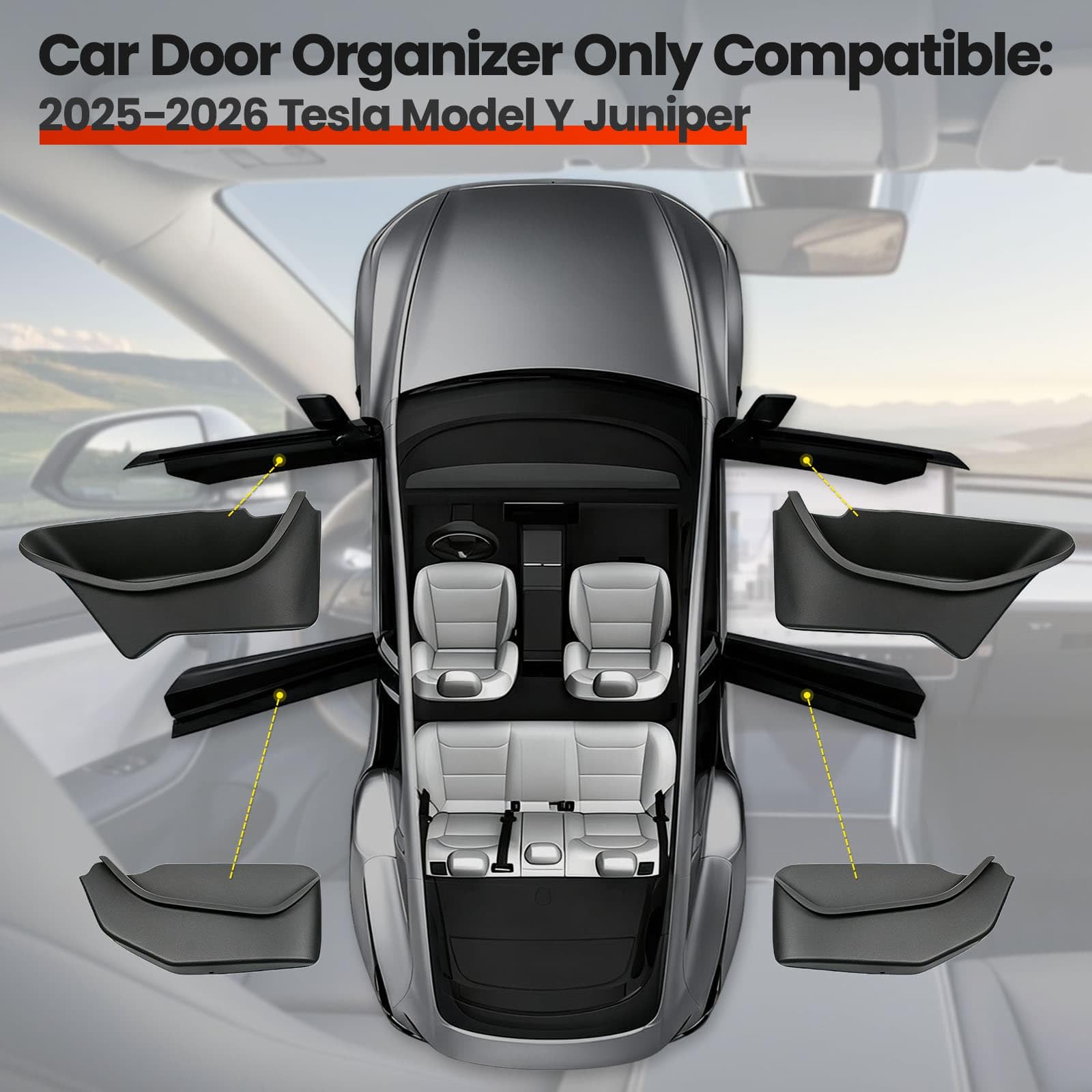 Organizer laterale per portiera auto, 4 pezzi, per Tesla Model Y Juniper