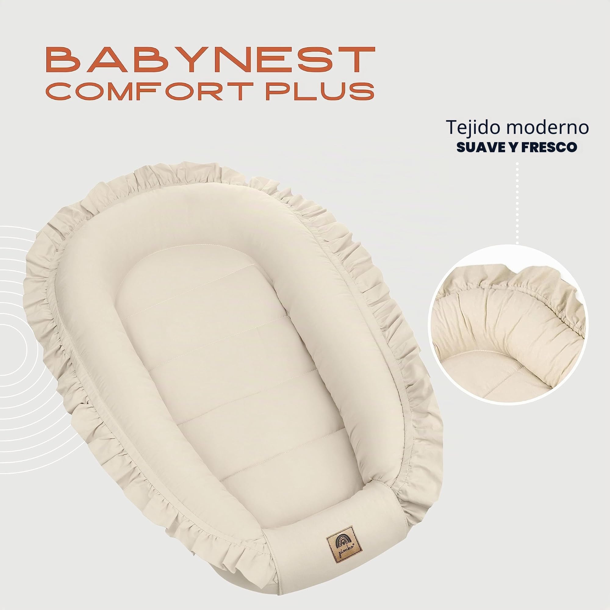PIMKO Nido de bebé con volantes para bebé, capullo para bebés y recién nacidos, 100% algodón, adecuado para el hogar, 55 x 90 cm (beige con solapa)