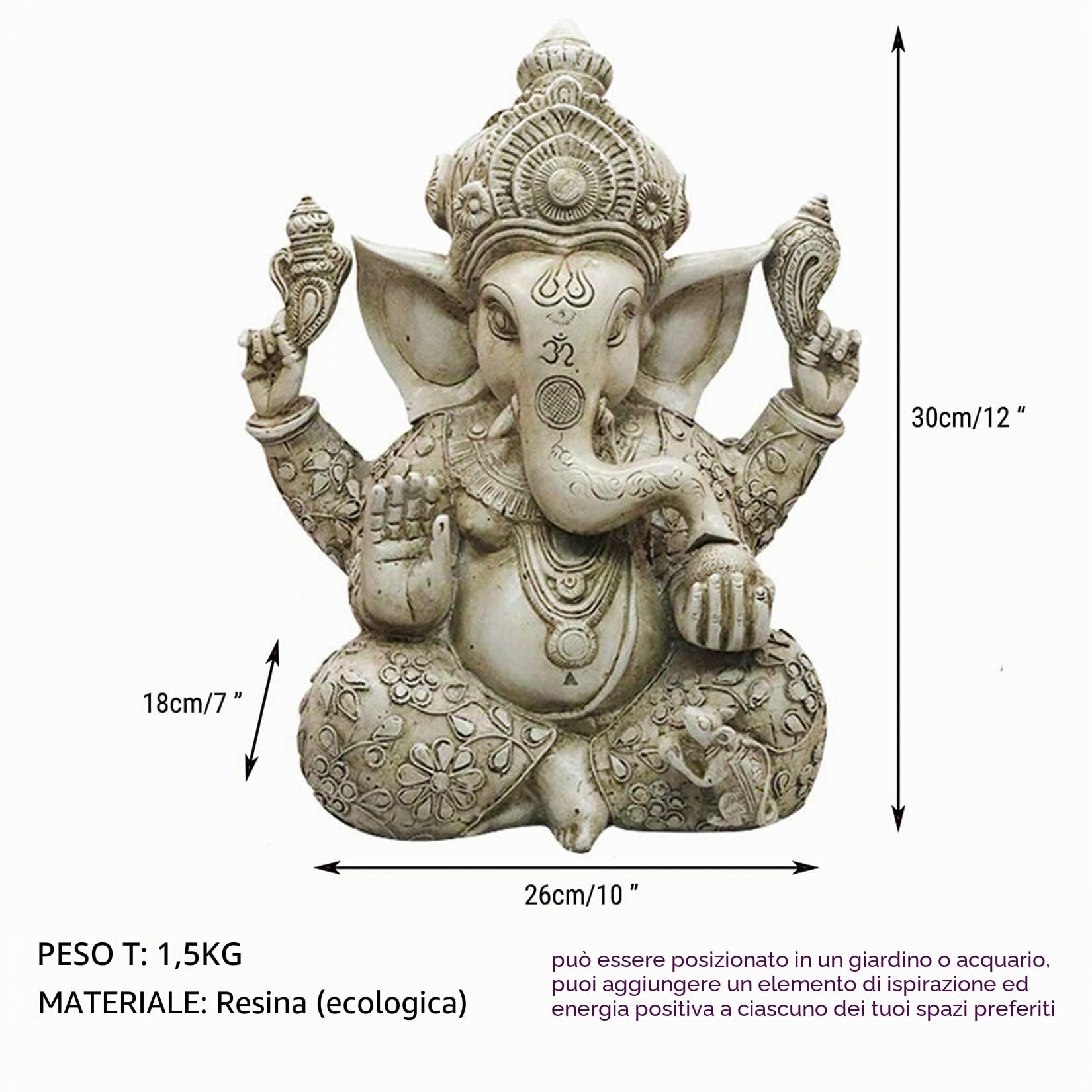 Ganesh - Statua Buddha per esterni, giardino, elefante, decorazione per interni, 30 cm, decorazione per ufficio, Dio del successo, ornamento decorativo, altezza 30 cm, resina