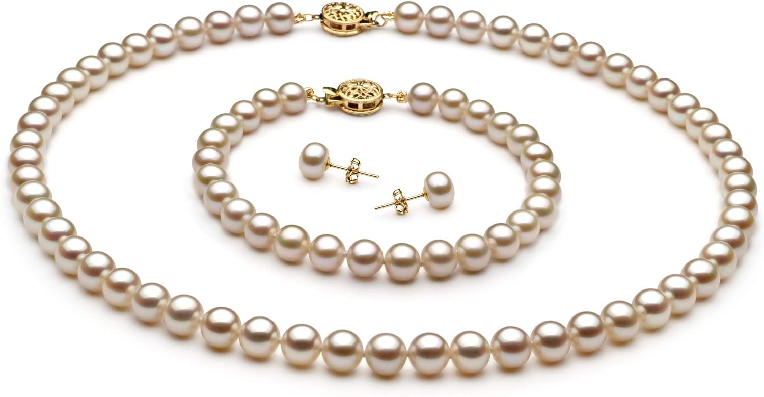White 6-7mm AAA Quality Freshwater Gold filled Cultured Pearl Set For Women