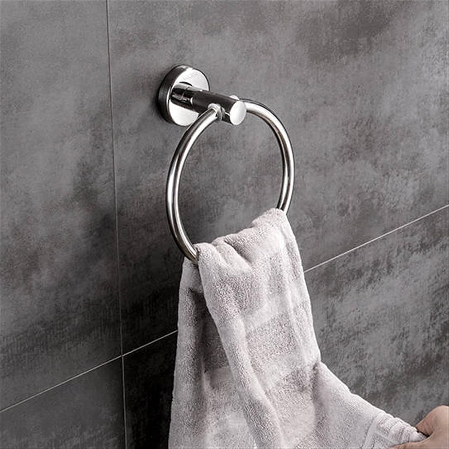 Hand Towel Holder Towel Bar Simple Desgin Towel Rail Hanging Zinc Bathroom Accessories, Towel Ring-Black (Color : Silver)