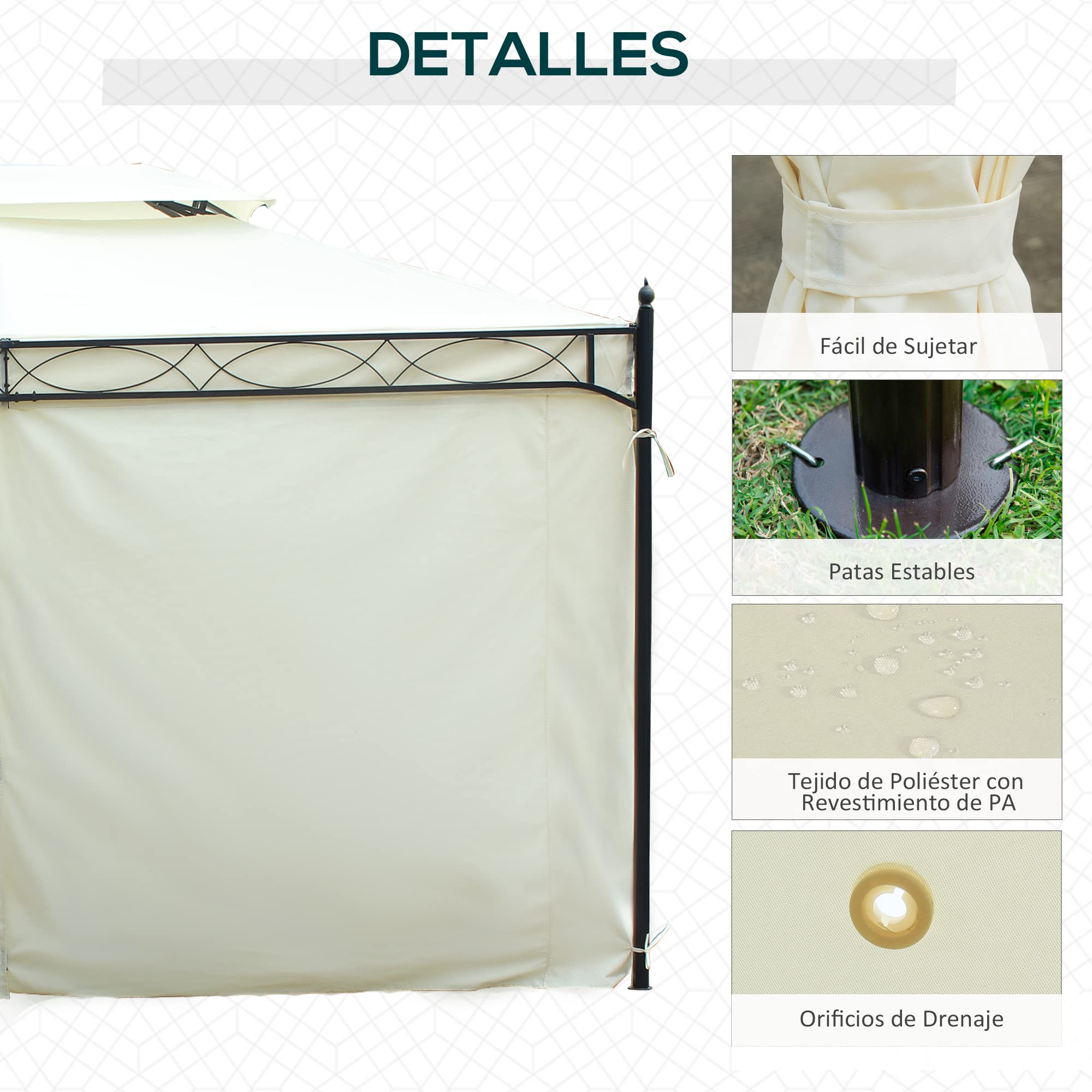 Outsunny Cenador de Jardín 4x3m Pabellón con Techo Doble Transpirable y 4 Cortinas Laterales Extraíbles Carpa de Acero Anti-UV Gazebo para Fiestas Bodas Eventos al Aire Libre Crema | Pabellón de Jardín Gazebo, Marco de Acero, 8 Orificios de Drenaje, Anti-