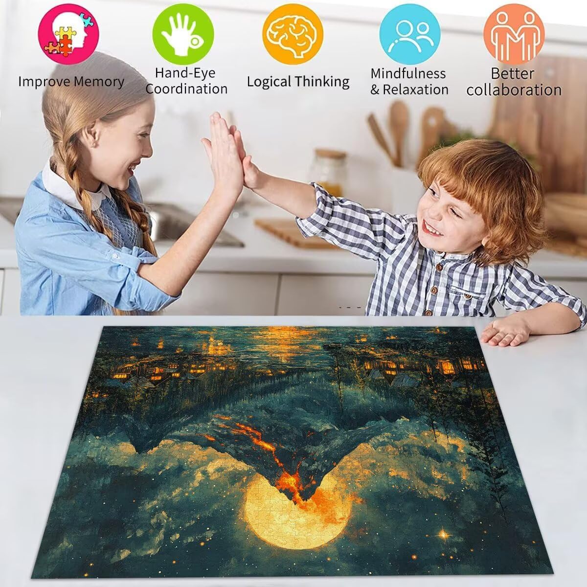Vulkan Puzzle für Erwachsene Kinder Anspruchsvoll 5000 Teile Impossible Klassische Puzzles Schwer Sternenhimmel ab 8 9 10 Jahre für Mädchen Jungen Jigsaw Kunst Educa, für Geschenke 105x156cm t-369