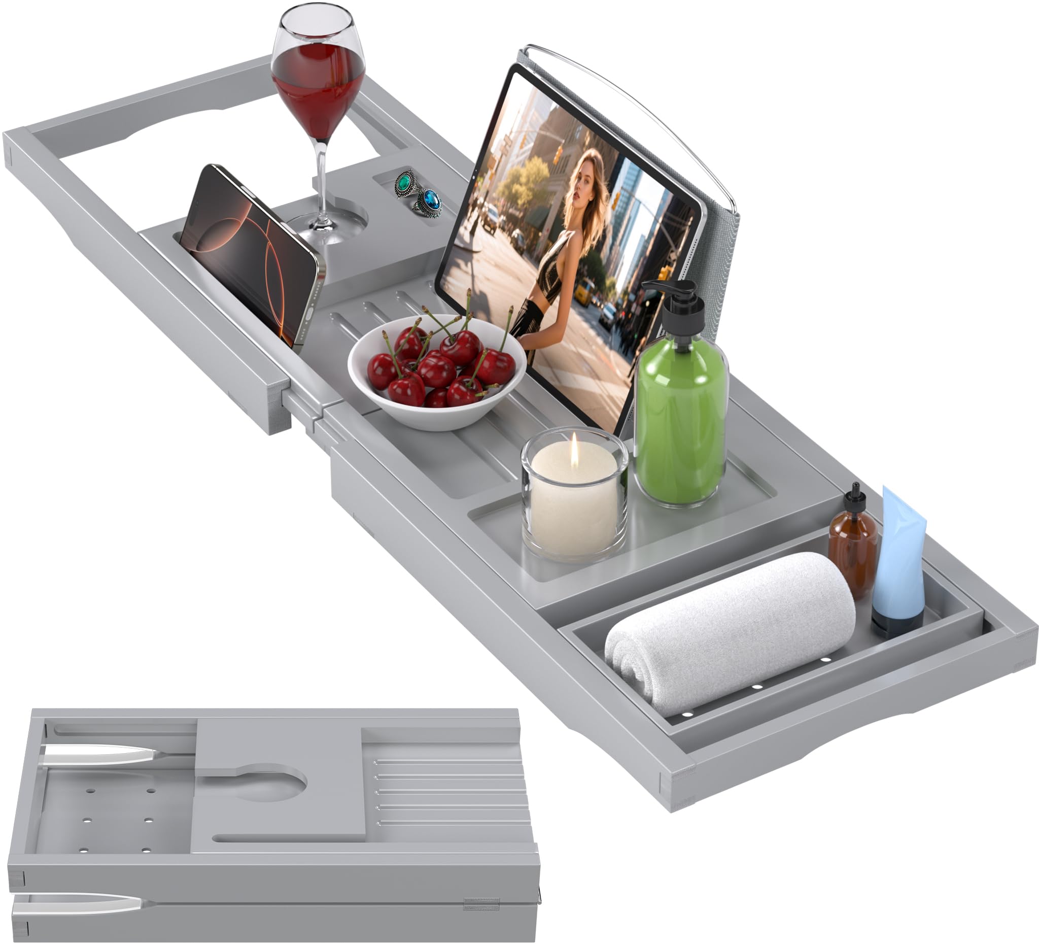 Bandeja plegable para bañera, bandejas expandibles de bambú para mesa de baño, accesorios de baño de primera calidad para el nuevo hogar, día de la madre y regalos de cumpleaños para parejas, color