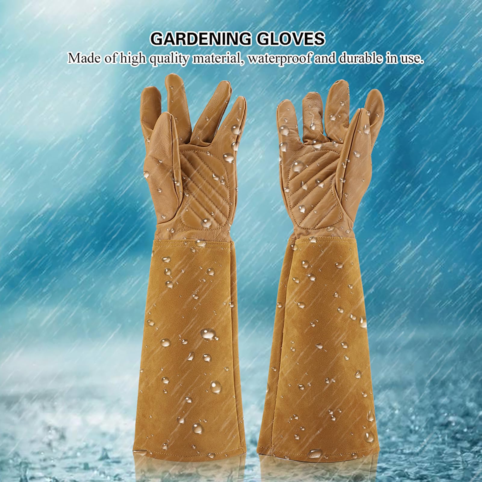 Yctze Guantes de Cuero para Jardinería, Poda de Rosas, Resistentes Al Desgaste, a Prueba de Pinchazos, Guantes de Trabajo para Podar, Trabajo en el Jardín, Pinchazos, Amarillo, Pequeño