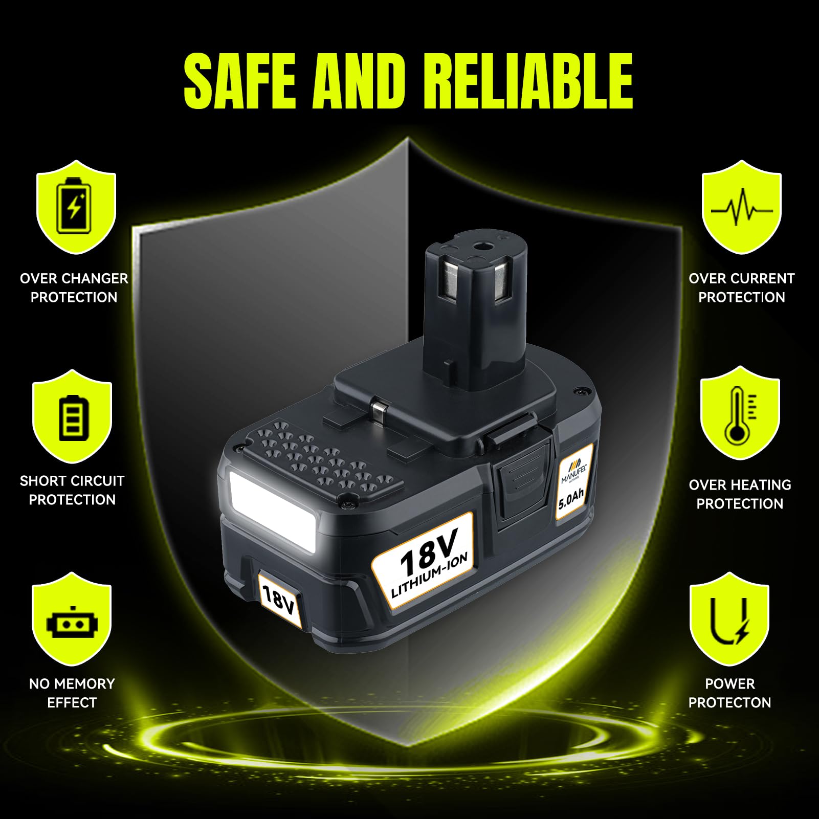 MANUFER P108 5.0AH Ricambio per Ryobi 18V batteria agli ioni di litio P108 P107 RB18L50 RB18L40 RB18L25 RB18L15 confezione da 2