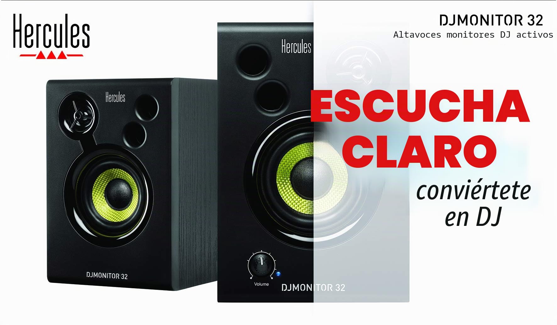 Hercules DJMonitor 32 - Pareja de Altavoces de Monitorización Activos (2 x 15W RMS, Woofers de 3", Ideal para DJ y Home Studio) Negro