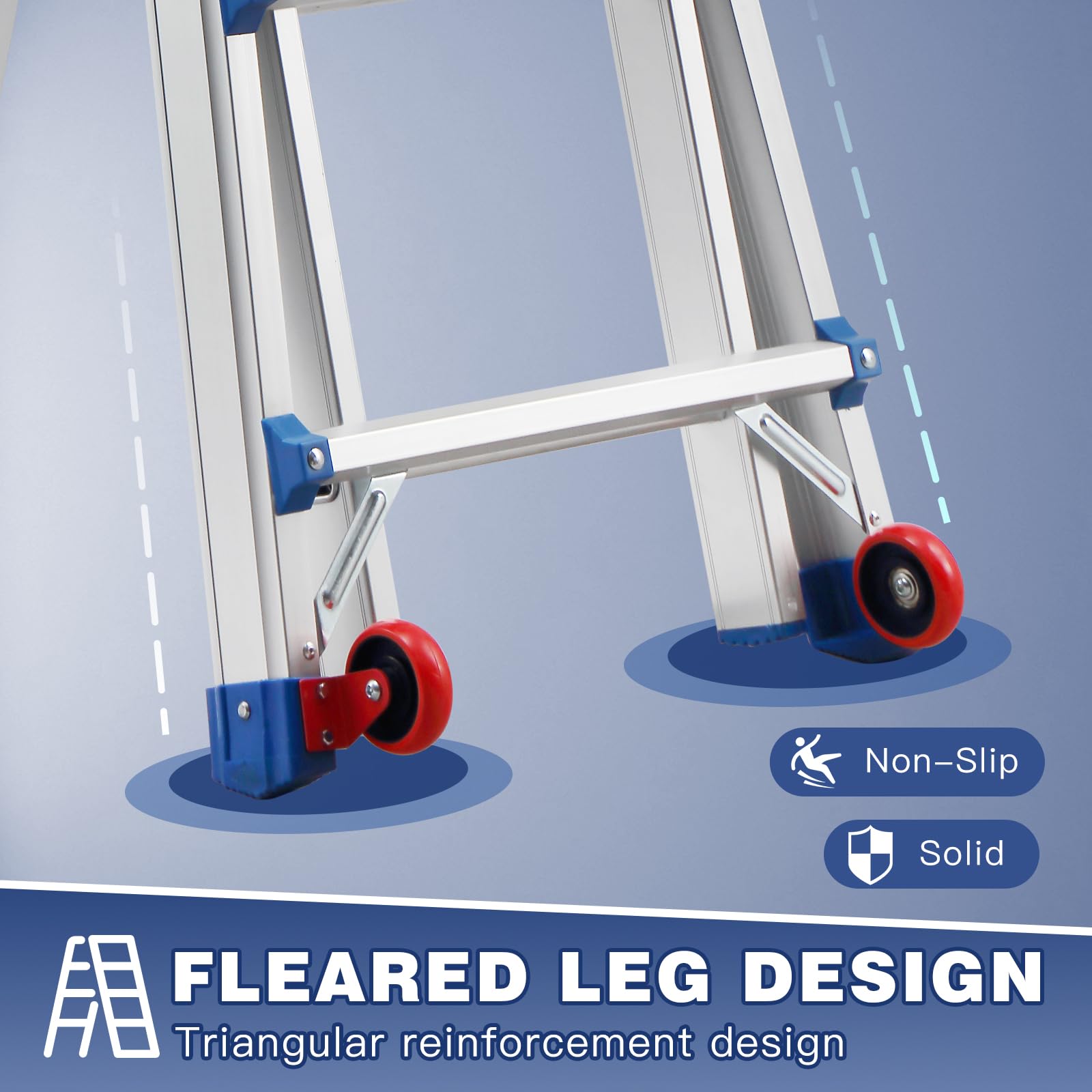 TEENO Escalera de Aluminio Multifunción 5.1 M| 5x5 Peldaños| Escalera Telescópica 5 en 1 con Desmontable Ruedas y Base Triangular Reforzada| Carga Máxima 150 kg