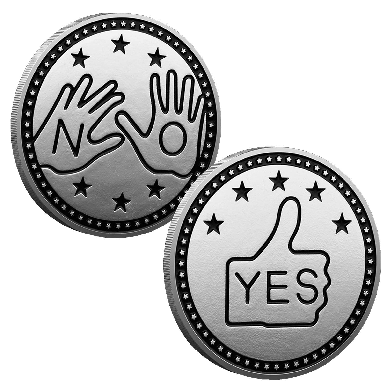 FVANOR Decision Making Flipping Coin Yes No Challenge Coin Collector's Medallion Souvenir with Protective Case (Silver)