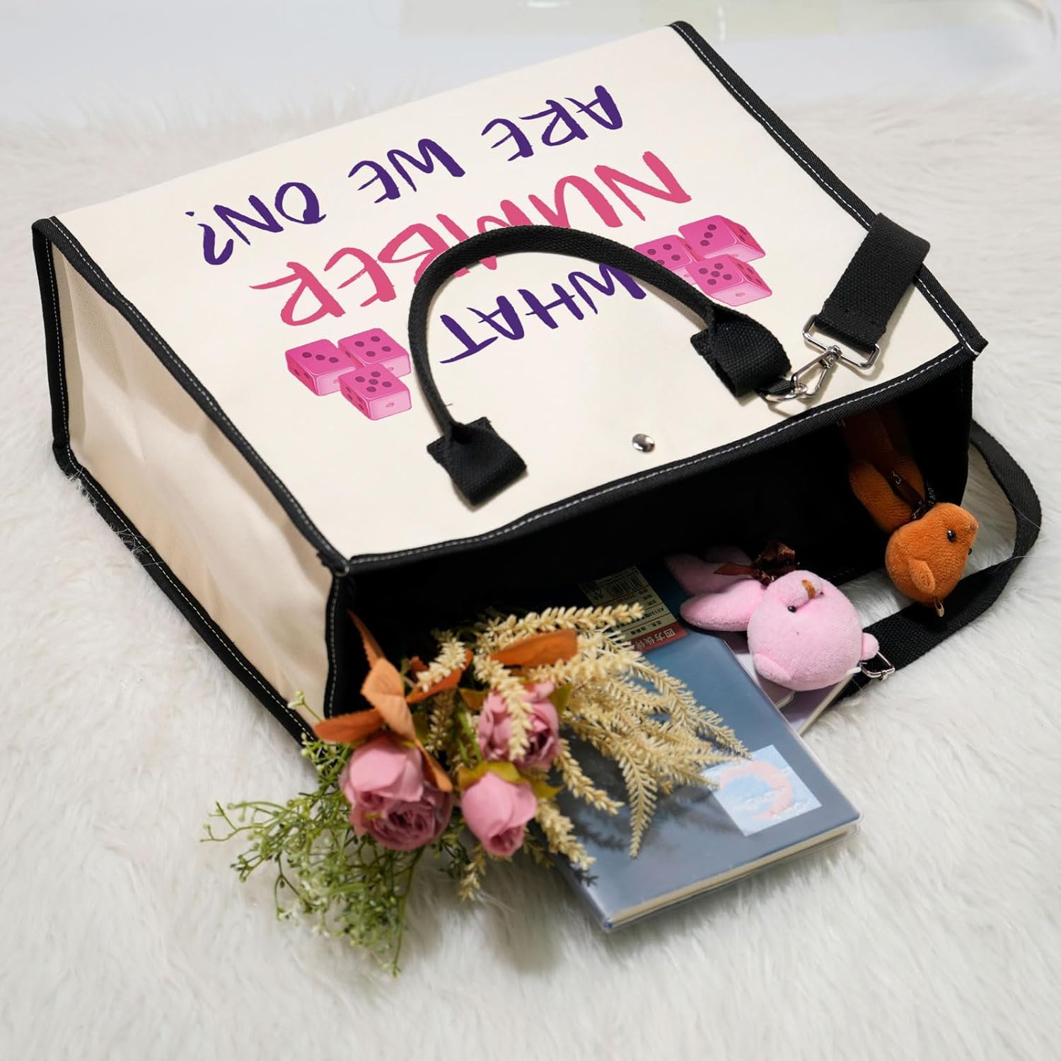 Dice Game Tote Bag Party Gift Zipper Pouch Dice Game Player Gift Tote Cosmetic Bag (WHAT NUMBER tote2)