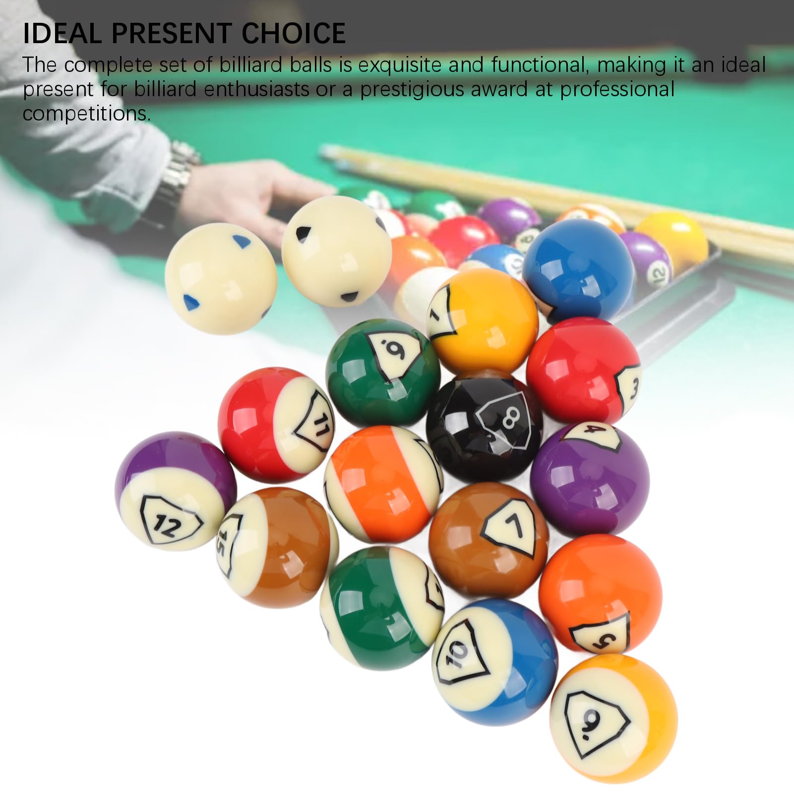 RiToEasysports 17pcs Billardkugeln, Harz 57,2mm Standard 16A 16 Farben Poolkugeln mit Stichwort für Übungsgeschenkunterhaltung