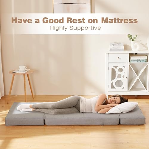 Miniatura 8 de Congermom Colchón plegable con espuma viscoelástica, tumbona con respaldo ajustable de 5 posiciones, sofá plegable convertible para sala de estar,